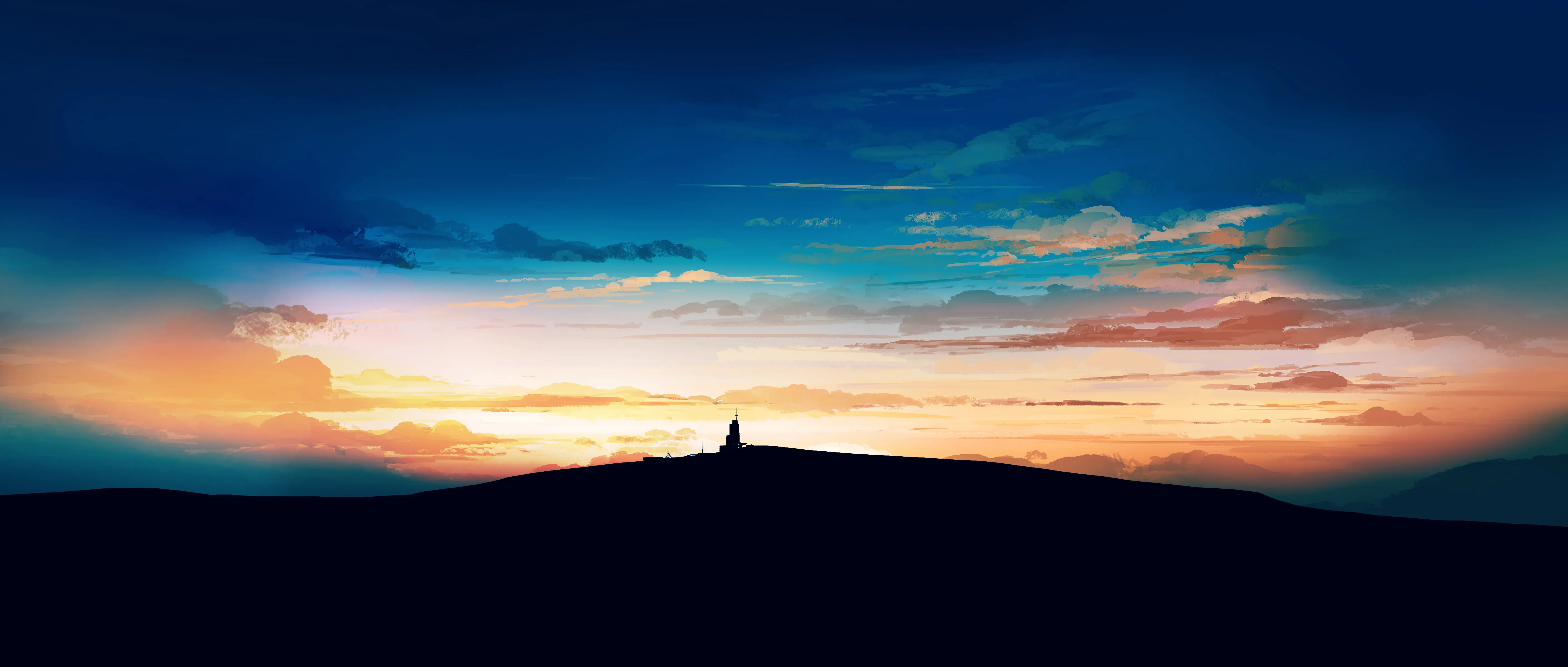 山顶暮色剪影壁纸 5640×2400 预览图