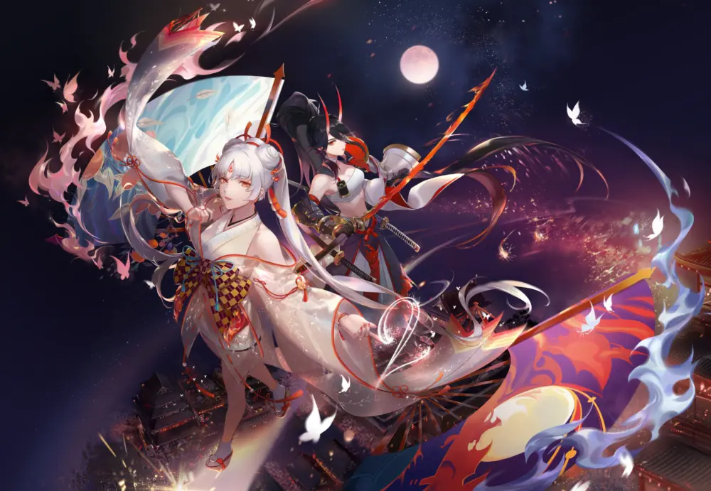 月下双姝舞剑图 4096×2830