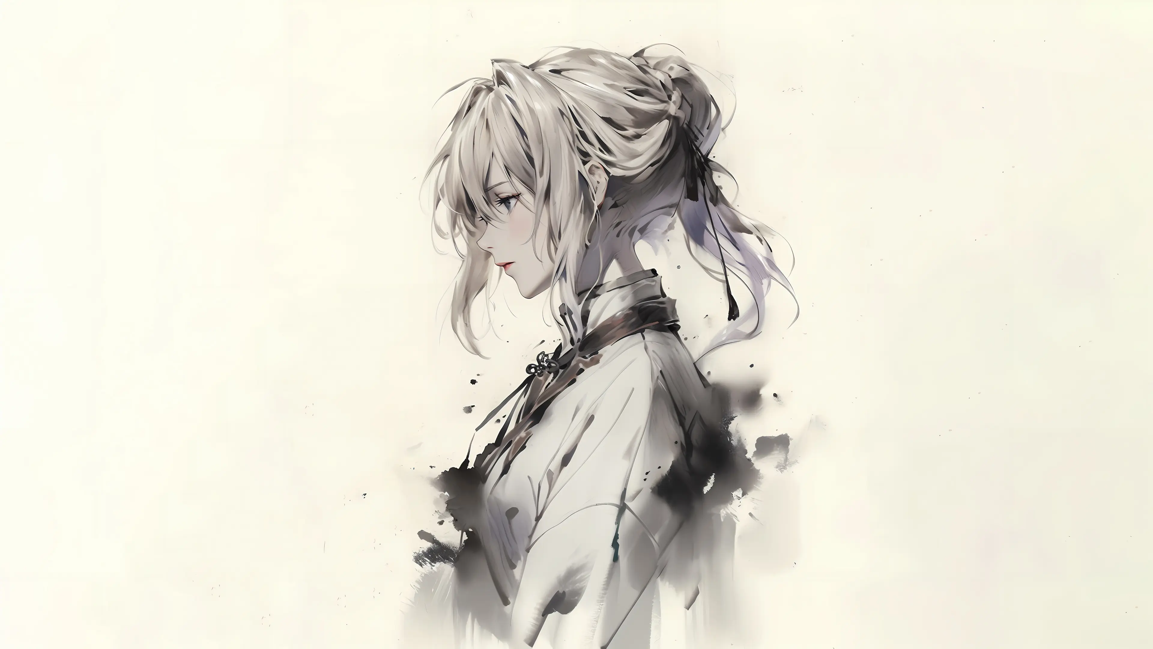 水墨风动漫少女侧颜壁纸 3840×2160 预览图