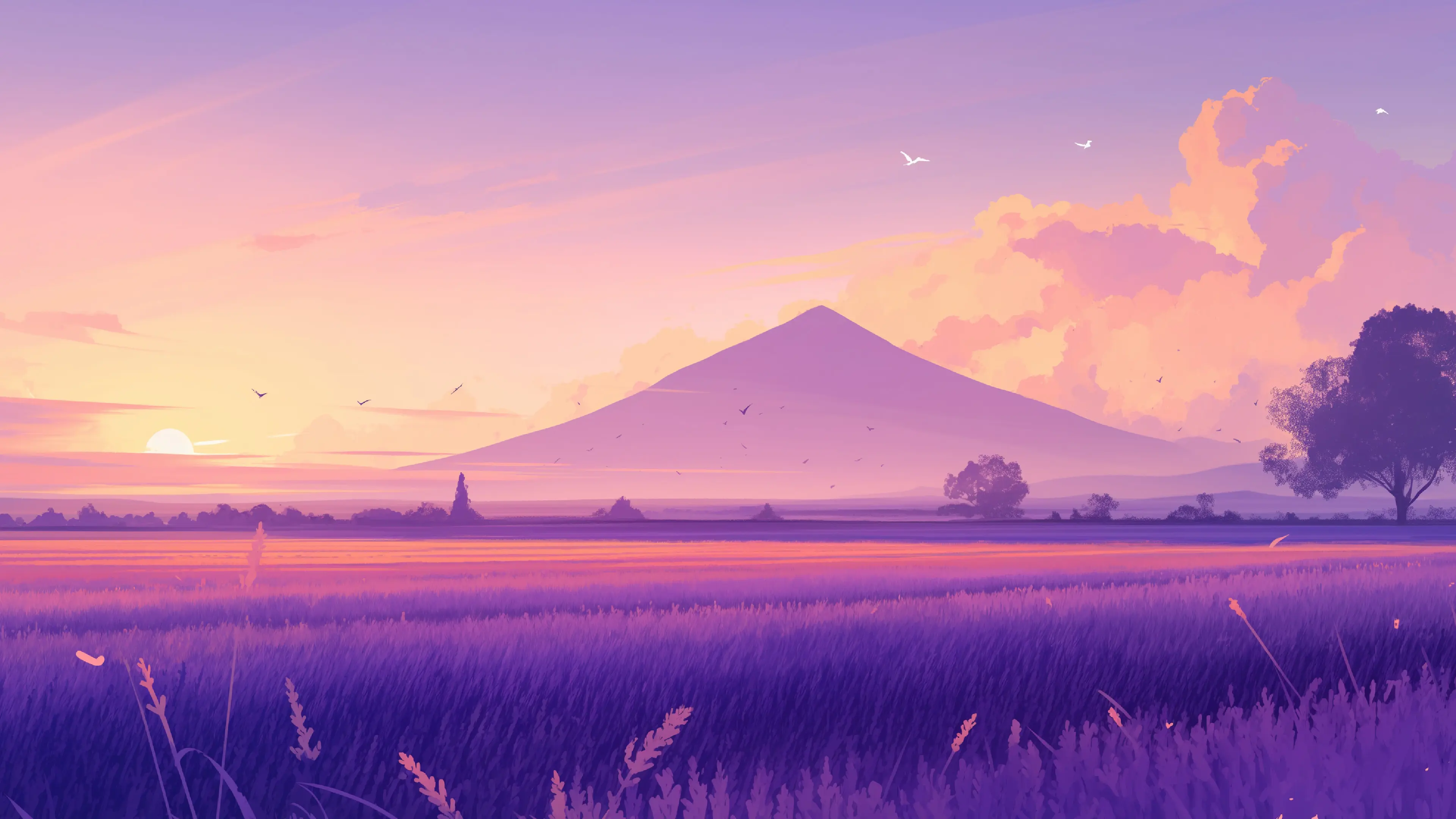 紫山日落田野壁纸 3840×2160 预览图