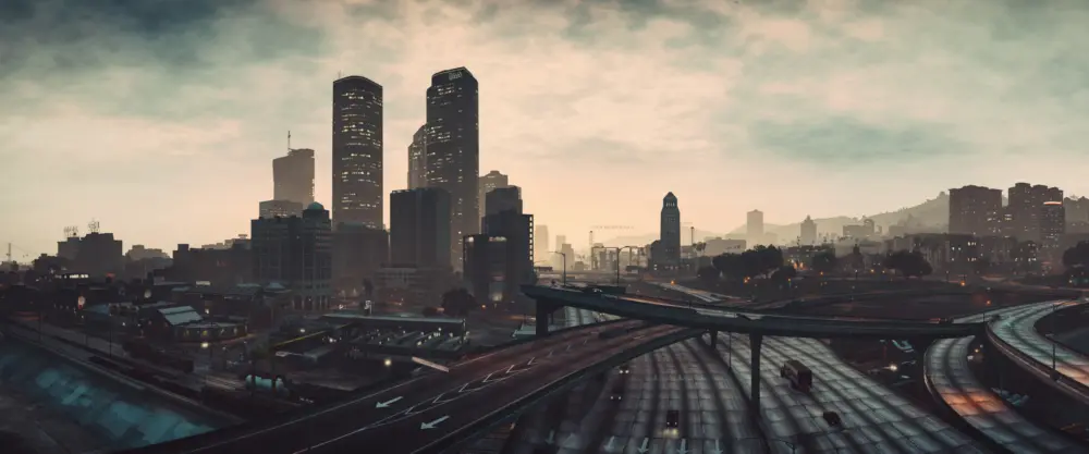 暮色都市天际线公路景观壁纸 3840×1600