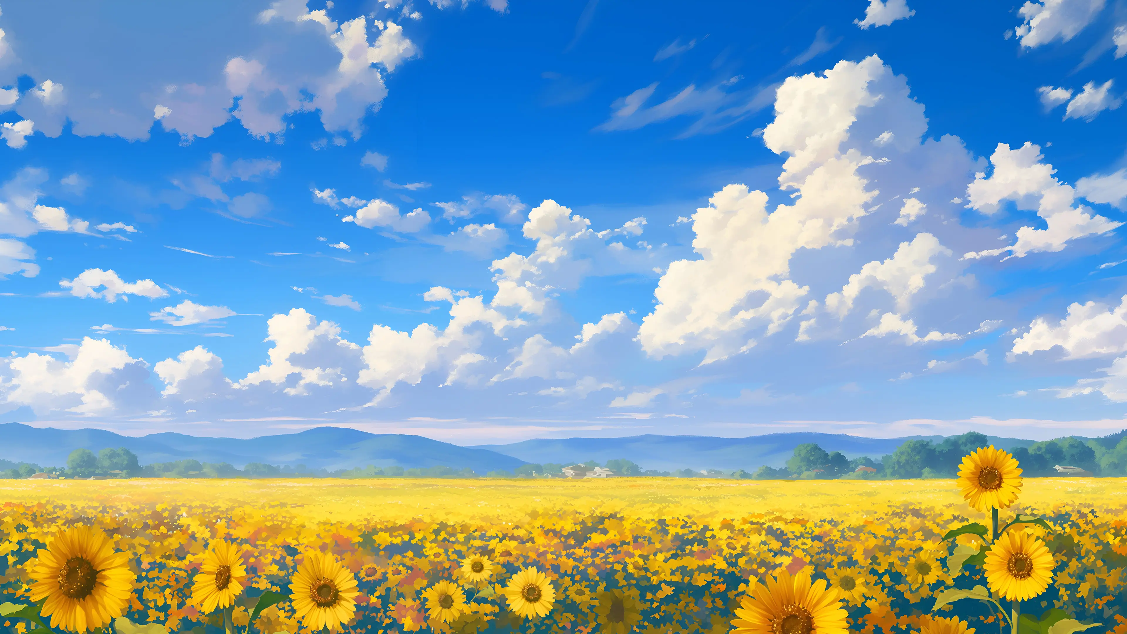 向日葵花海蓝天白云壁纸 3840×2160 预览图