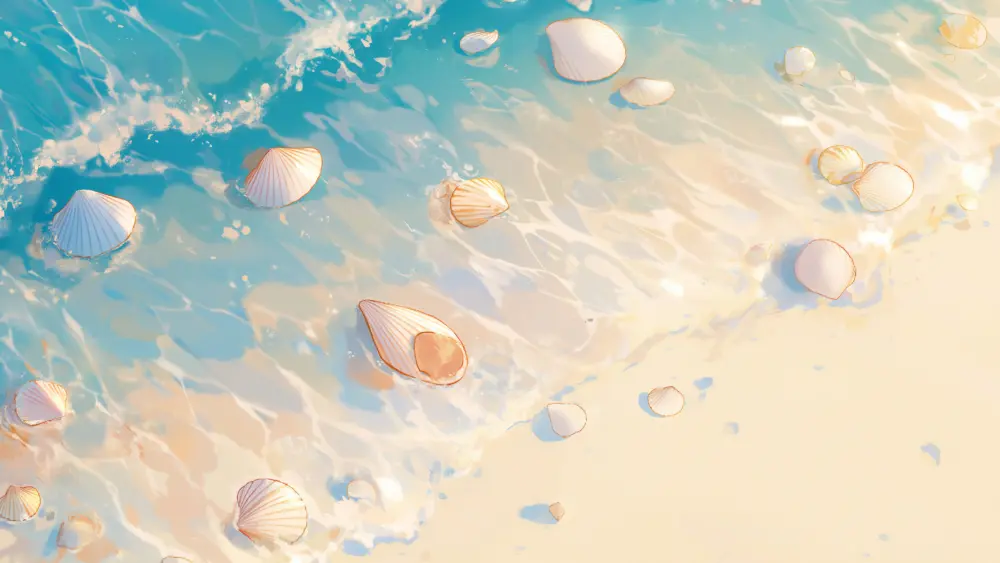 阳光沙滩贝壳海浪壁纸 3840×2160