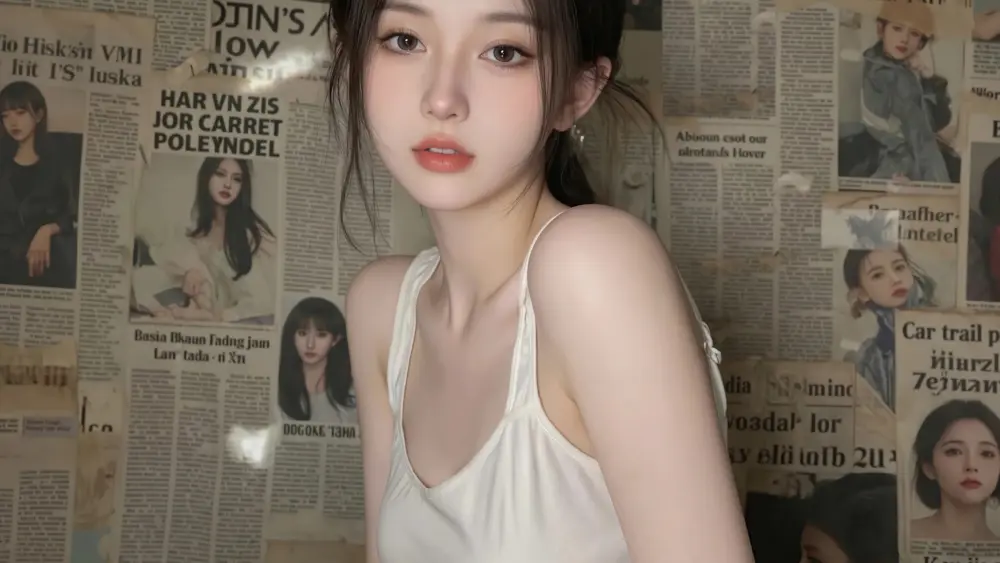 报纸背景下的优雅少女 3840×2160