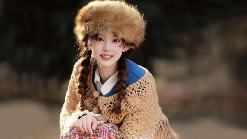 冬日暖阳下的甜美少女 7281×4096