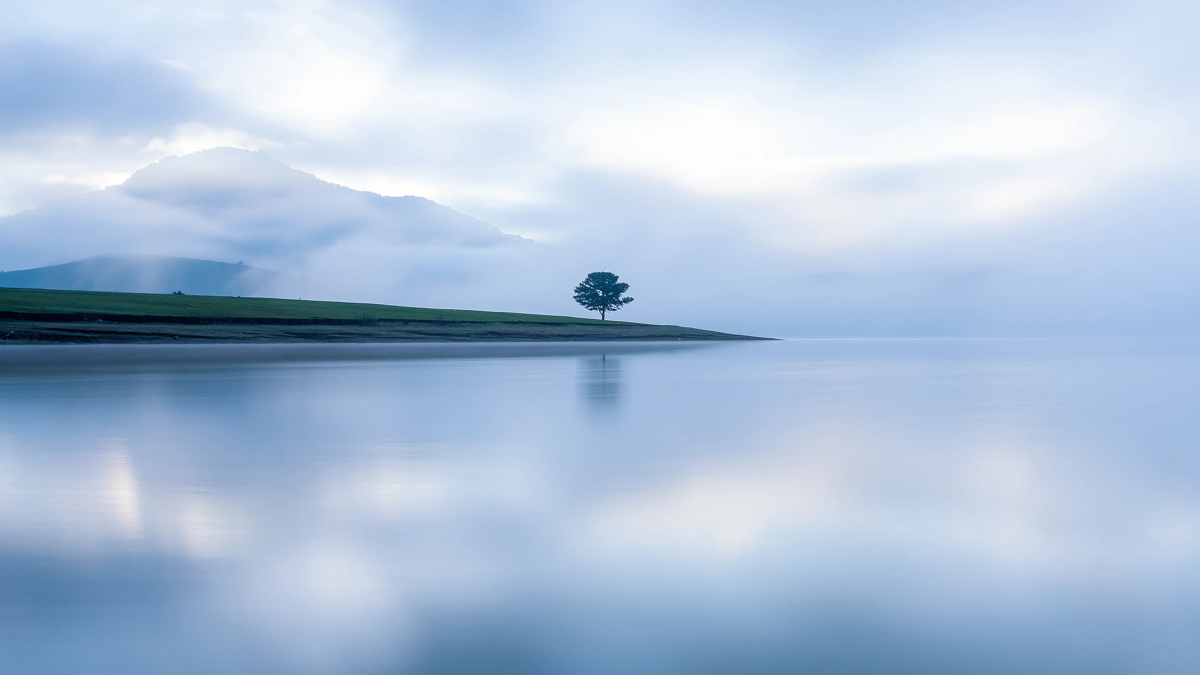 宁静湖畔孤树远山壁纸 3840×2160 预览图