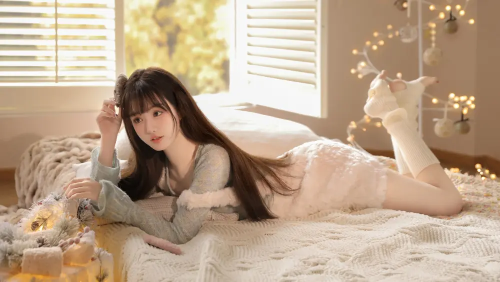 冬日暖阳下的甜美少女 慵懒 甜美女孩 桌面壁纸