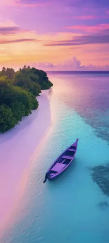 宁静海岛唯美船只夕阳壁纸 1440×3194 缩略图