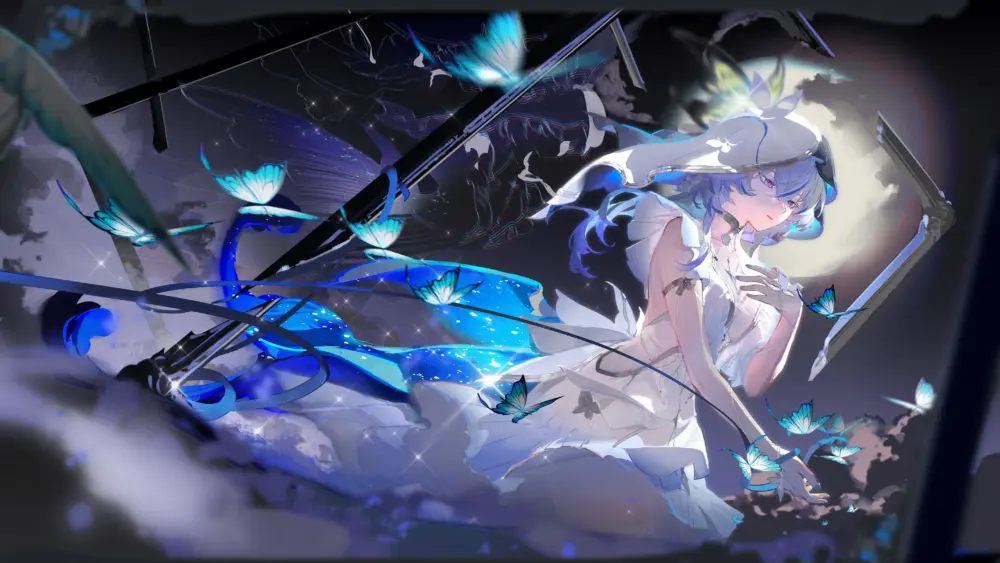 梦幻蓝蝶少女壁纸 5760×3240
