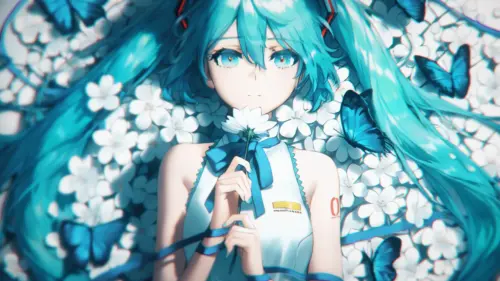 初音未来蓝色梦幻蝴蝶花丛壁纸 3840×2158 缩略图