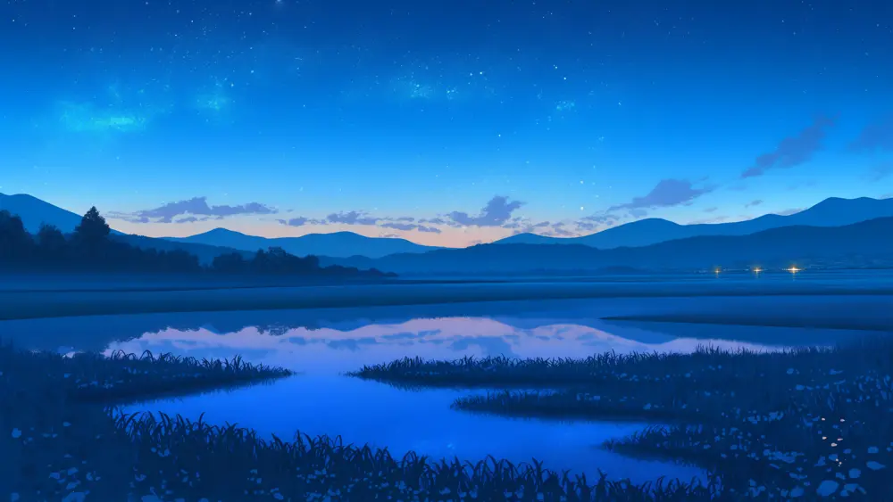 蓝色星空湖面倒影山峦夜色壁纸 3840×2160