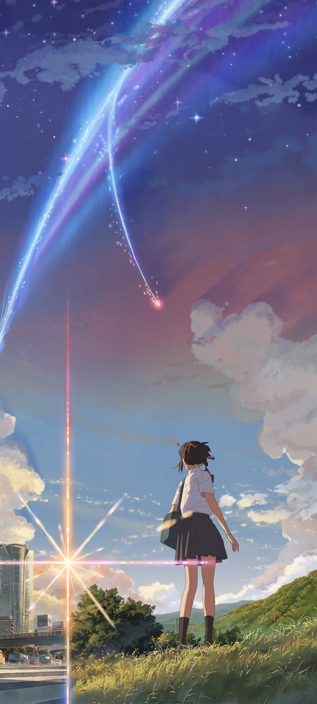 少女仰望彗星唯美天空壁纸 1080×2400 预览图