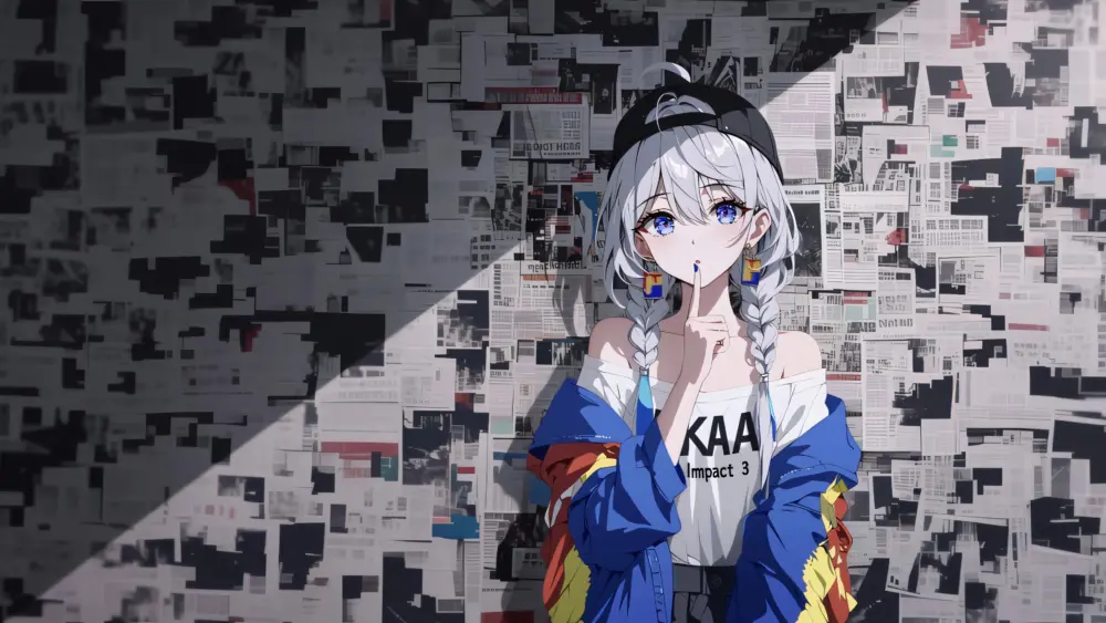 报纸墙背景 二次元美少女 4k桌面壁纸 3840×2160