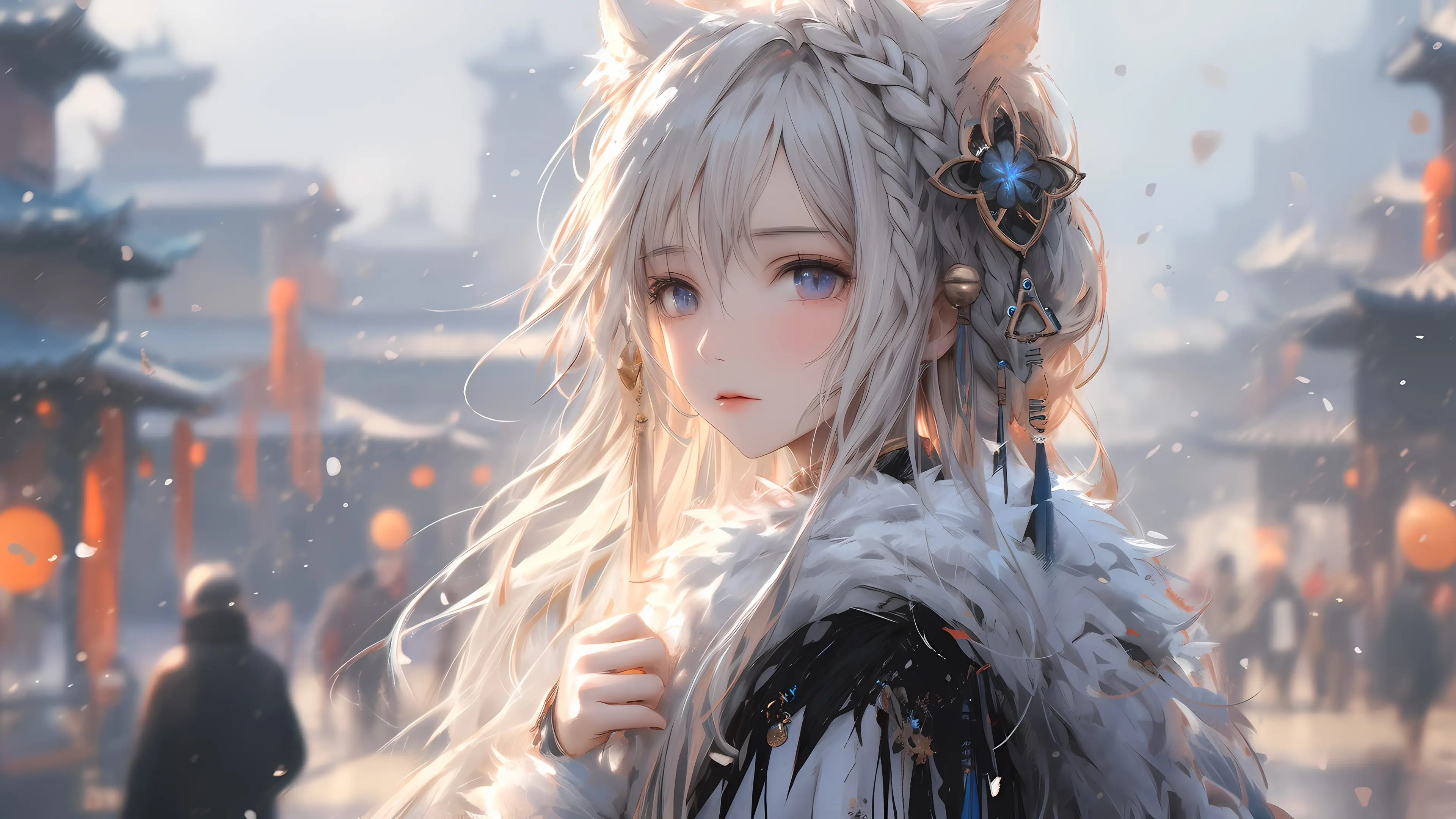 古风 猫耳少女 雪中唯美意境壁纸 预览图