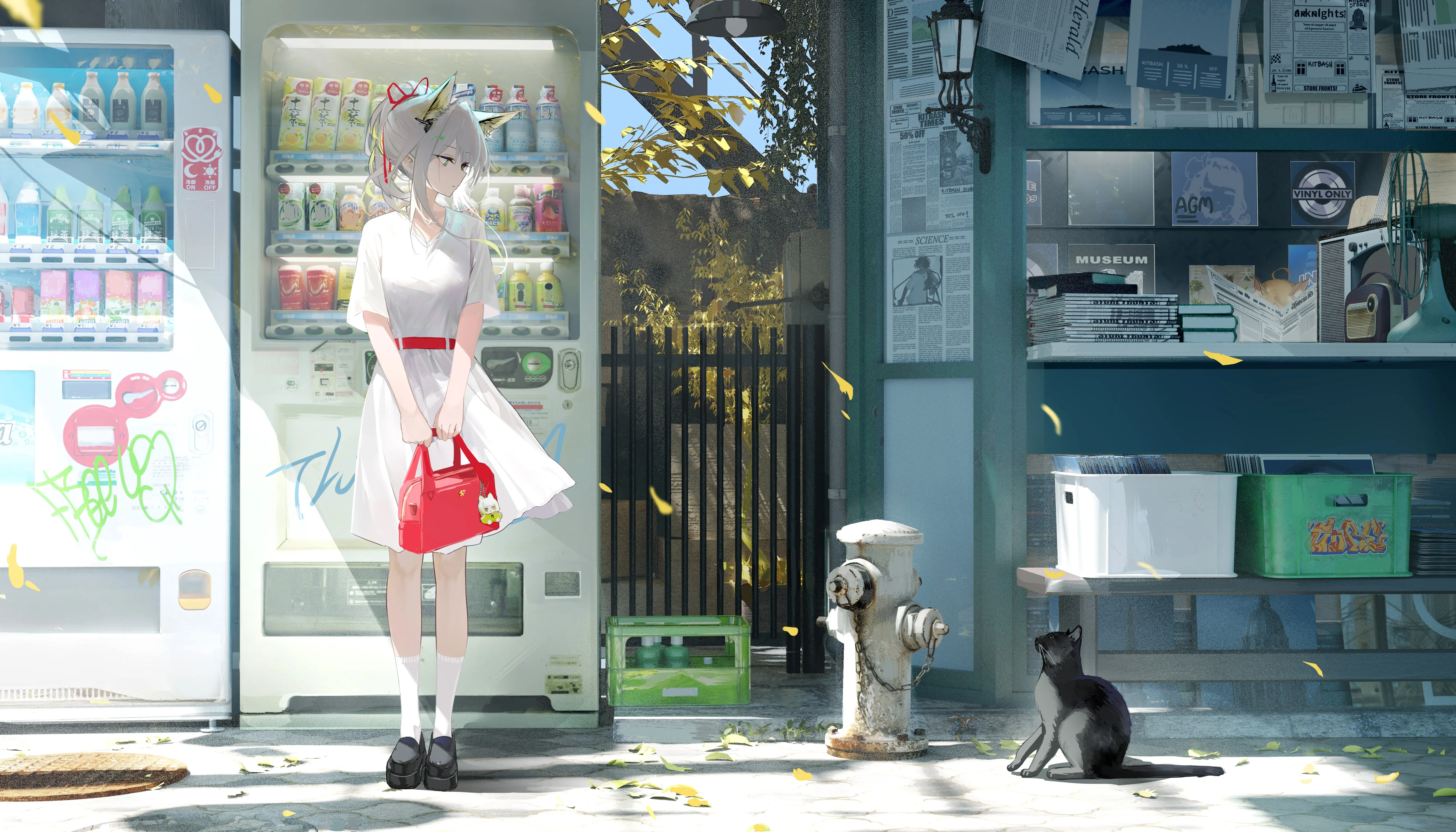 二次元 夏日街角少女与猫 8K壁纸 6300×3600 预览图