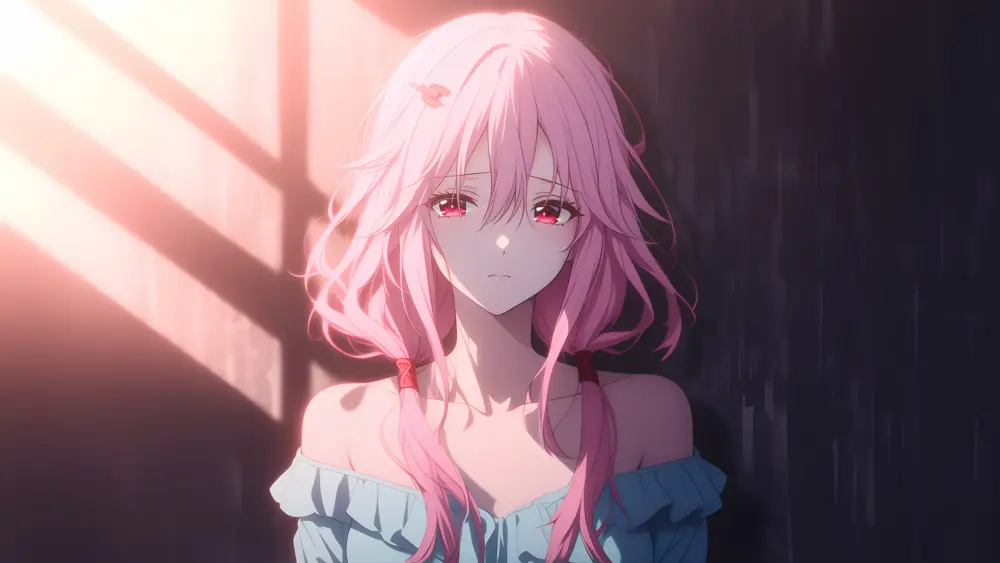 唯美粉发动漫少女伤感壁纸 8000×4500
