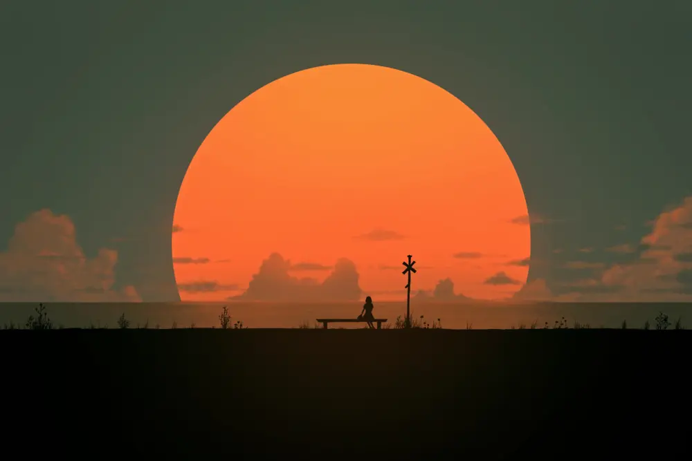 孤影落日海边长椅剪影壁纸 6000×4000