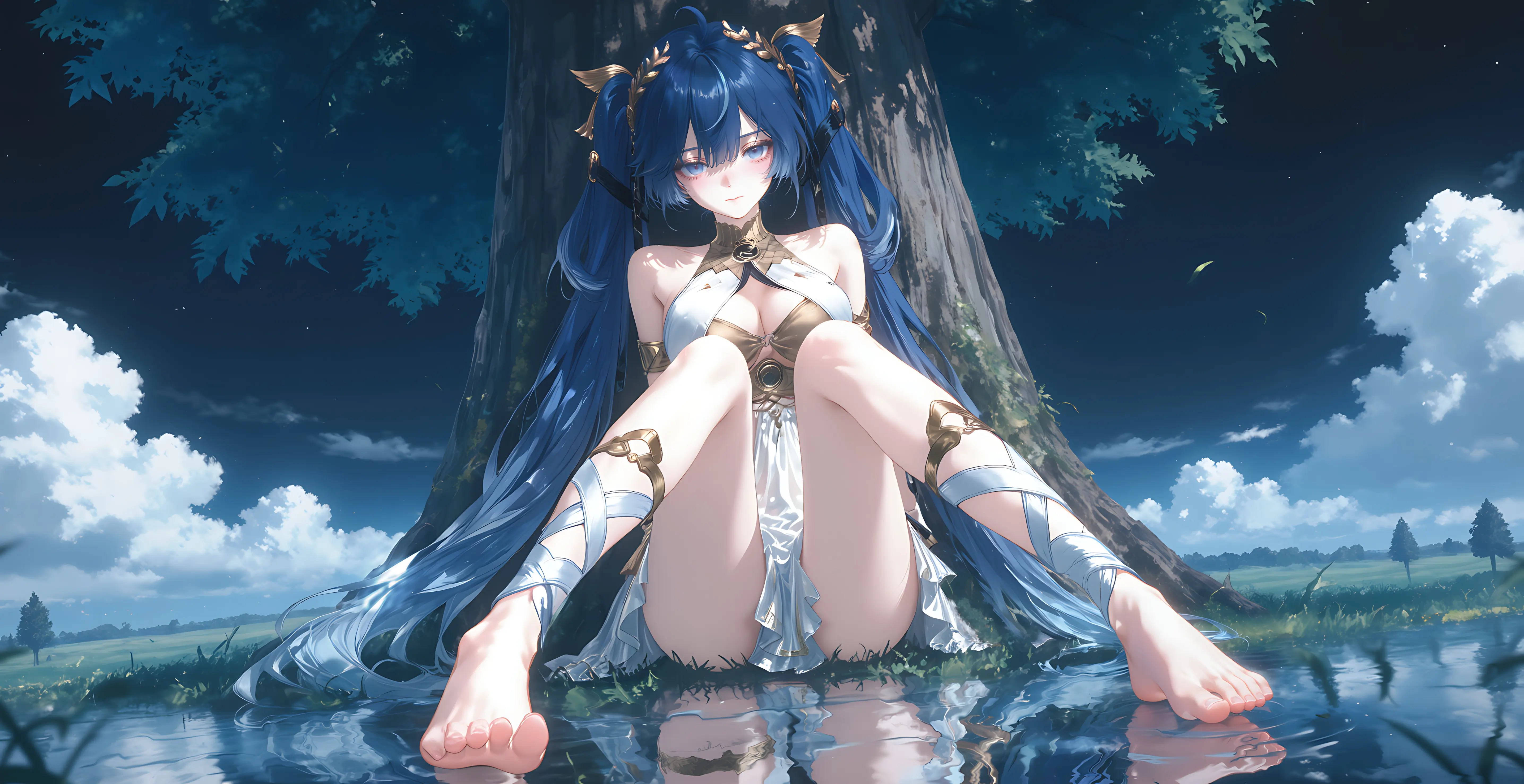 星空背景 蓝发二次元少女 尤诺 壁纸 5742×2955 预览图