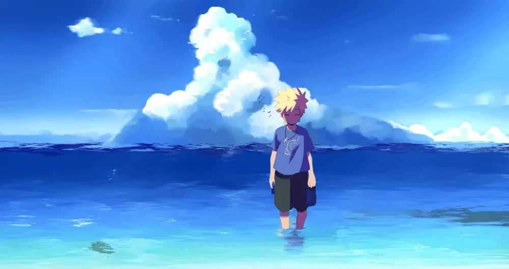 海边少年仰望天空壁纸 5120×2708