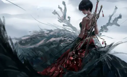 水墨风红衣女剑客壁纸 4400×2663 缩略图