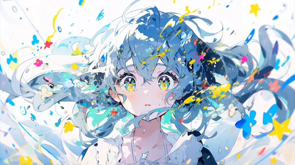 动漫女孩绚丽色彩星花壁纸 5824×3264