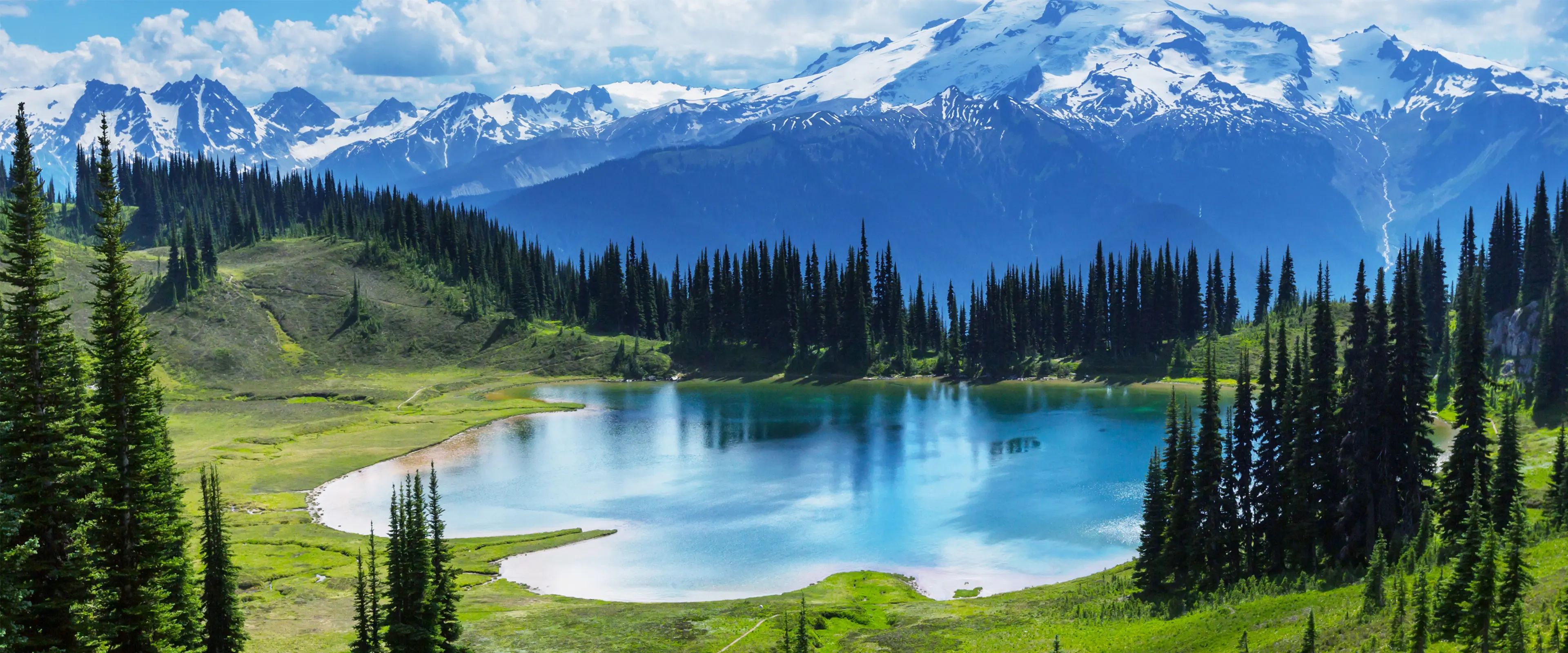 雪山森林湖泊自然风光壁纸 3840×1600 预览图